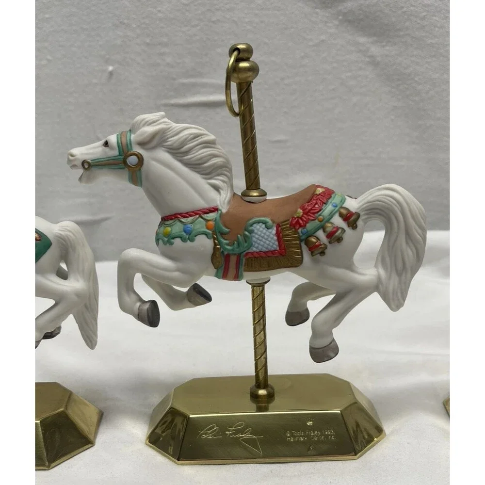 Lot 3 Hallmark Mini Carousel Christmas Horses Ornaments 1992 1993 1995 Christmas